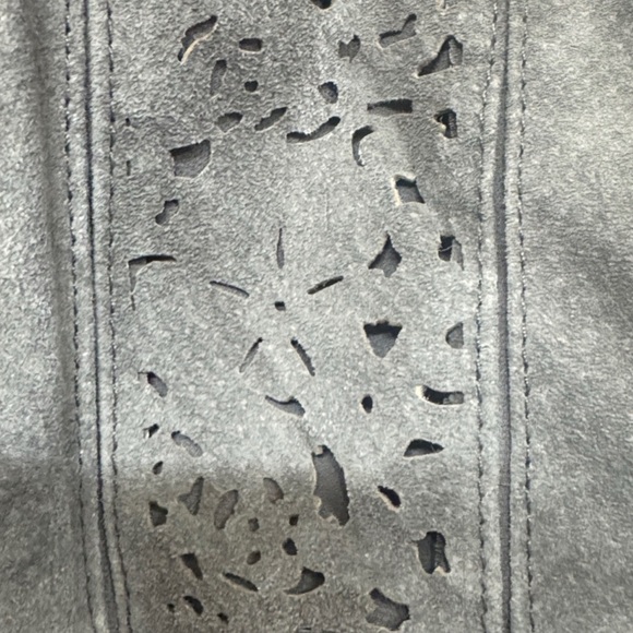 Carlos Falchi Y2K Gray Genuine Leather Suede Tie Front Jacket Laser Cut Size M - Picture 4 of 8